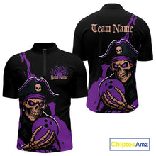 Load image into Gallery viewer, Custom Black And Purple Pirate Bowling Men Quarter-Zip Shirt, Pirate Bowling Team Jerseys IPHW10708