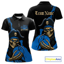 Load image into Gallery viewer, Custom Black And Blue Pirate Bowling Women Polo Shirt, Pirate Bowling Team Jerseys IPHW10710