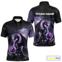 Load image into Gallery viewer, Custom Black And Purple Thunder Lightning Dragon Bowling Men Polo Shirts, Team Outfit IPHW9098