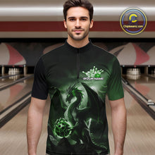 Load image into Gallery viewer, Custom Black And Green Thunder Lightning Dragon Bowling Men Quarter-Zip Shirts, Team Outfit IPHW9100