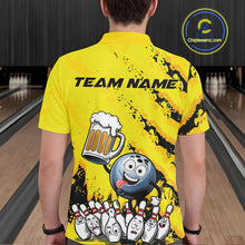 Load image into Gallery viewer, Custom Yellow Funny Bowling Men Polo Shirts, Bowling And Beer Party Bowlers Outfit IPHW9829
