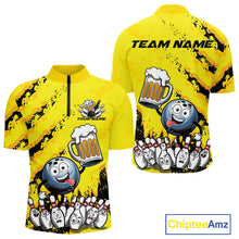 Load image into Gallery viewer, Custom Yellow Funny Bowling Men Quarter-Zip Shirts, Bowling And Beer Party Bowlers Outfit IPHW9829