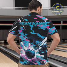 Load image into Gallery viewer, Custom Blue And Pink Camo Bowling Quarter-Zip Shirts For Men, Camouflage Bowling Team Outfit IPHW9832