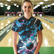 Load image into Gallery viewer, Custom Blue And Pink Camo Bowling Women Quarter-Zip Shirt, Camouflage Bowling Team Outfit IPHW9832