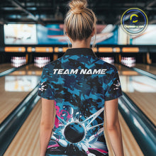 Load image into Gallery viewer, Custom Blue And Pink Camo Bowling Women Quarter-Zip Shirt, Camouflage Bowling Team Outfit IPHW9833