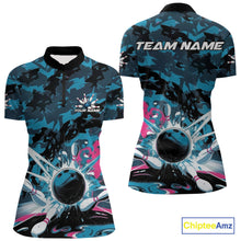 Load image into Gallery viewer, Custom Blue And Pink Camo Bowling Women Quarter-Zip Shirt, Camouflage Bowling Team Outfit IPHW9833