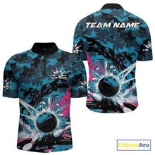 Load image into Gallery viewer, Custom Blue And Pink Camo Bowling Quarter-Zip Shirts For Men, Camouflage Bowling Team Outfit IPHW9833
