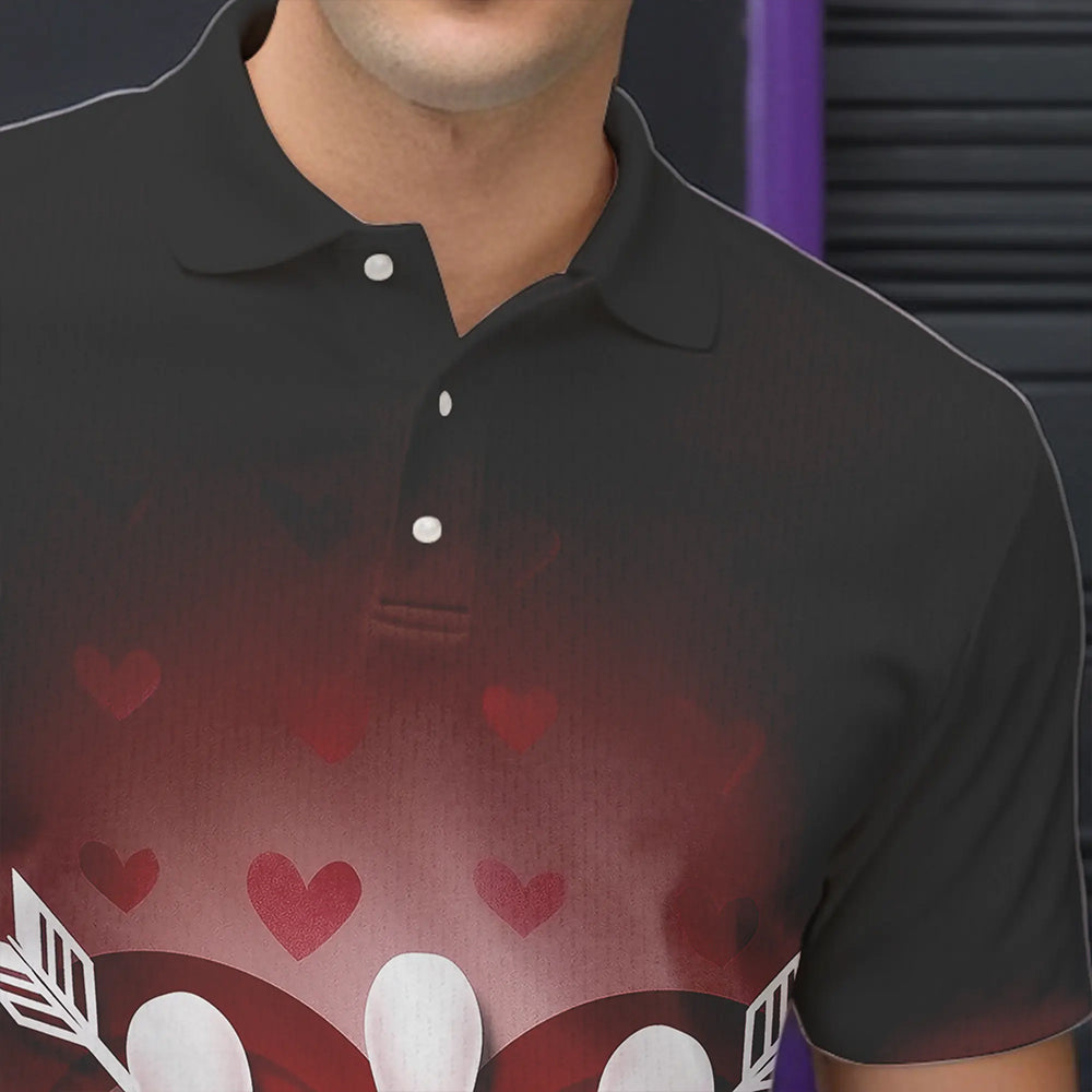 Custom Valentine Bowling Heart And Arrow Polo Shirts For Men, Couple Bowling Outfits IPHW8368