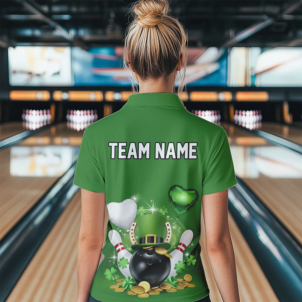 Custom Green St Patrick'S Day Bowling Polo Shirts For Women, Team Bowling Outfits IPHW8373