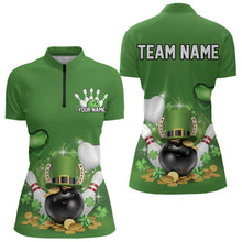 Load image into Gallery viewer, Custom Green St Patrick'S Day Bowling Team Quarter-Zip Shirts For Women IPHW8373