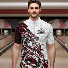 Load image into Gallery viewer, Custom Red Camo Dragon Bowling Tattoo Men Quarter-Zip Shirts, Dragon Bowling League Team Shirt IPHW8883