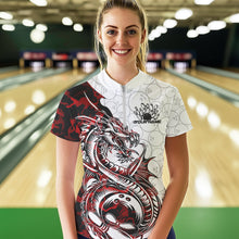 Load image into Gallery viewer, Custom Red Camo Dragon Bowling Tattoo Women Quarter-Zip Shirts, Dragon Bowling League Shirt IPHW8883