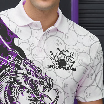 Custom Purple Camo Dragon Bowling Tattoo Men Polo Shirts, Dragon Bowling League Team Shirt IPHW8885