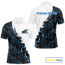 Load image into Gallery viewer, Custom Blue Flame Bowling Men Polo Team Shirt, Bowling League Shirt Bowlers Outfit IPHW11269