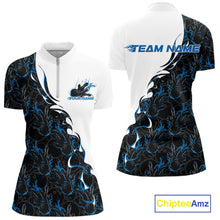 Load image into Gallery viewer, Custom Blue Flame Bowling Women Quarter-Zip Shirt, Bowling League Shirt Bowlers Outfit IPHW11269