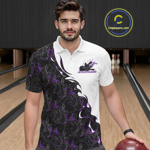 Load image into Gallery viewer, Custom Purple Flame Bowling Men Polo Team Shirt, Bowling League Shirt Bowlers Outfit IPHW11270
