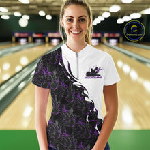 Load image into Gallery viewer, Custom Purple Flame Bowling Women Quarter-Zip Shirt, Bowling League Shirt Bowlers Outfit IPHW11270
