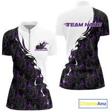 Load image into Gallery viewer, Custom Purple Flame Bowling Women Quarter-Zip Shirt, Bowling League Shirt Bowlers Outfit IPHW11270