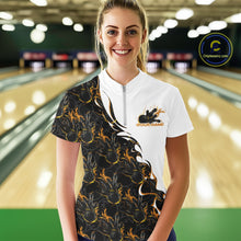 Load image into Gallery viewer, Custom Yellow Flame Bowling Women Quarter-Zip Shirt, Bowling League Shirt Bowlers Outfit IPHW11271