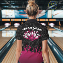 Load image into Gallery viewer, Custom Black And Pink Flame Bowling Team Jerseys, Women Polo Bowling Tournament Shirt IPHW11274