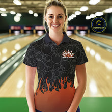 Load image into Gallery viewer, Custom Black And Orange Flame Bowling Team Jerseys, Women Polo Bowling Tournament Shirt IPHW11275