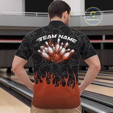 Load image into Gallery viewer, Custom Black And Orange Flame Bowling Team Jerseys, Men Quarter-Zip Bowling Tournament Shirt IPHW11275
