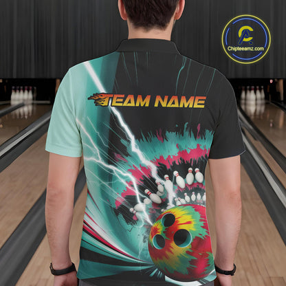 Custom Colorful Tie Dye Bowling Polo Shirts For Men, Rainbow Bowlers Outfit IPHW9117