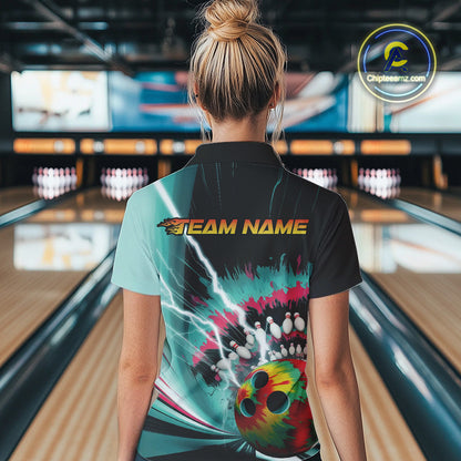 Custom Colorful Tie Dye Bowling Quarter-Zip Shirts For Women, Rainbow Bowlers Outfit IPHW9117