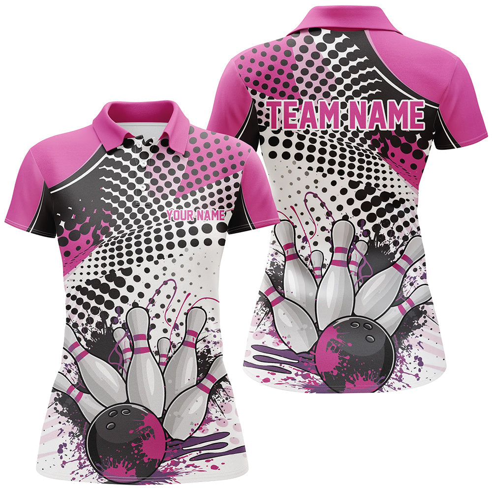 Personalized Bowling Shirts For Women, Custom Bowling League Shirts Pink Bowling Outfits IPHW7131