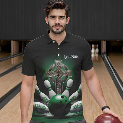 Custom Celtic Cross Faith Bowling Polo Team Shirts For Men, Bowlers Outfits IPHW8574