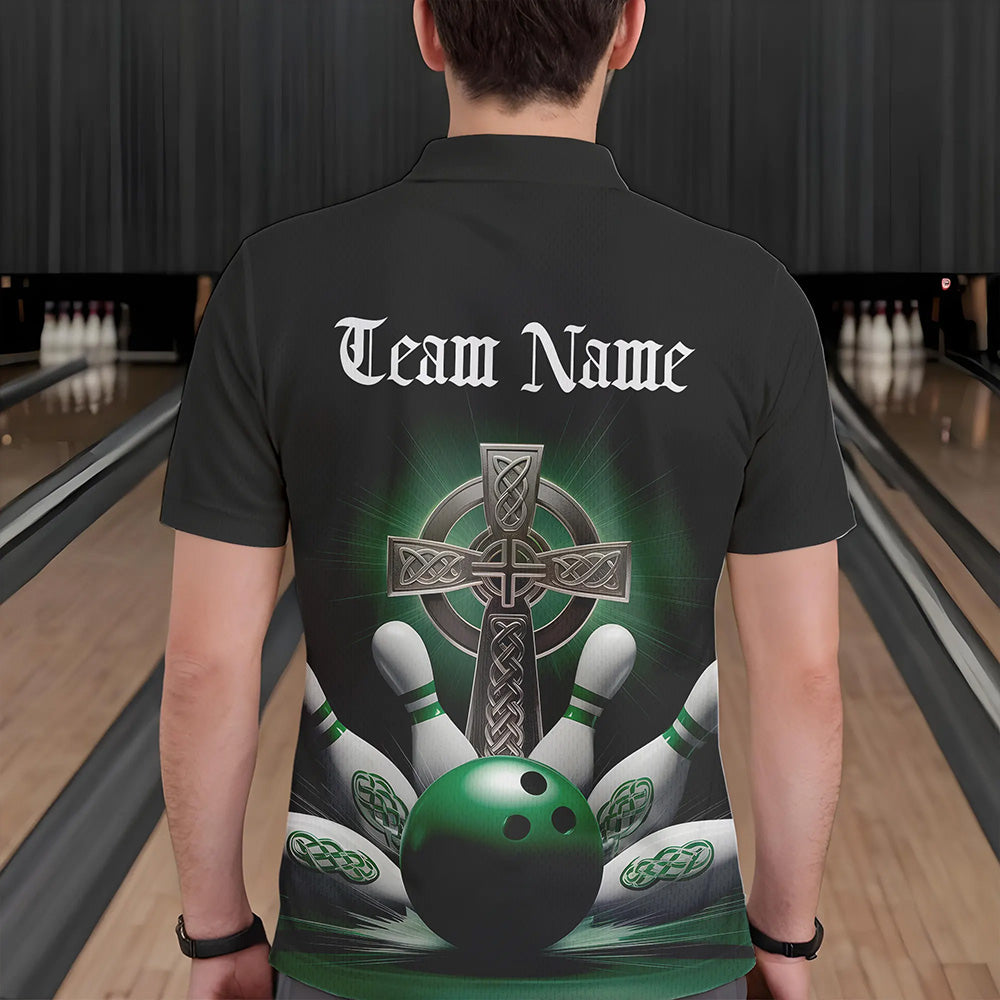 Custom Celtic Cross Faith Bowling Polo Team Shirts For Men, Bowlers Outfits IPHW8574