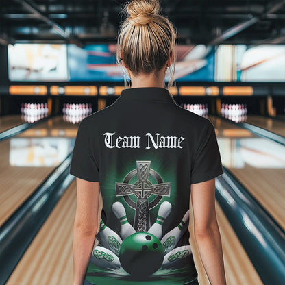 Custom Celtic Cross Faith Bowling Quarter-Zip Team Shirts For Women, Bowlers Outfits IPHW8574