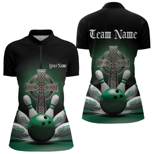 Custom Celtic Cross Faith Bowling Quarter-Zip Team Shirts For Women, Bowlers Outfits IPHW8574