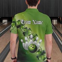 Load image into Gallery viewer, Custom Green Shamprock Saint Patricks Bowling Polo Shirts For Men, Lucky Bowling Team Shirt IPHW8578