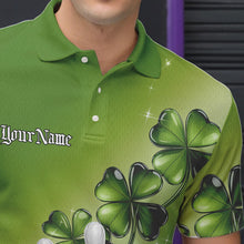 Load image into Gallery viewer, Custom Green Shamprock Saint Patricks Bowling Polo Shirts For Men, Lucky Bowling Team Shirt IPHW8578