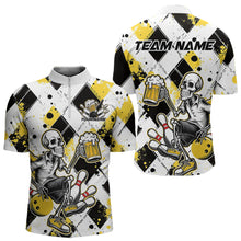 Load image into Gallery viewer, Custom Yellow Argyle Pattern Funny Skeleton Bowling And Beer Men Quarter-Zip Shirts, Team Outfit IPHW8892