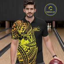 Load image into Gallery viewer, Custom Black And Gold Polynesian Tribal Bowling Men Shirt, Maori Bowling League Shirt IPHW10969
