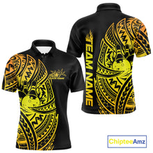 Load image into Gallery viewer, Custom Black And Gold Polynesian Tribal Bowling Men Shirt, Maori Bowling League Shirt IPHW10969