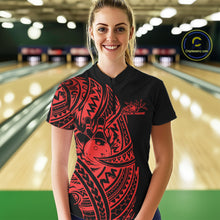 Load image into Gallery viewer, Custom Black And Red Polynesian Tribal Bowling Women Shirt, Maori Bowling League Shirt IPHW10971