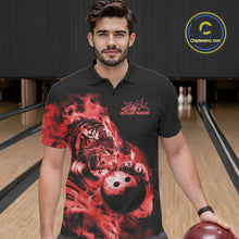 Load image into Gallery viewer, Custom Red Fire Flame Tiger Bowling Jerseys, Bowling Team Men Polo Shirts IPHW9488