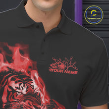 Load image into Gallery viewer, Custom Red Fire Flame Tiger Bowling Jerseys, Bowling Team Men Polo Shirts IPHW9488