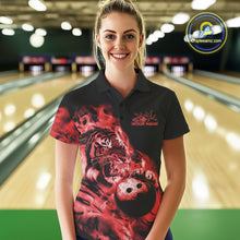 Load image into Gallery viewer, Custom Red Fire Flame Tiger Bowling Jerseys, Bowling Team Women Polo Shirts IPHW9488