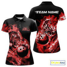 Load image into Gallery viewer, Custom Red Fire Flame Tiger Bowling Jerseys, Bowling Team Women Polo Shirts IPHW9488