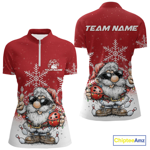 Custom Funny Santa Claus Christmas Bowling Women Quarter-Zip Shirts, Xmas Team Shirt IPHW10109
