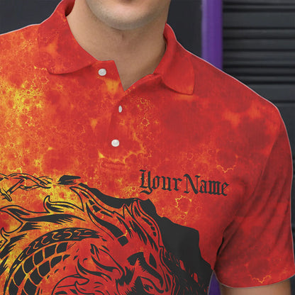 Custom Red Flame Viking Dragon Bowling Polo Team Shirts For Men, Bowling League Shirts IPHW8585