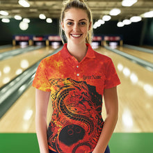 Load image into Gallery viewer, Custom Red Flame Viking Dragon Bowling Polo Team Shirts For Women, Bowling League Shirts IPHW8585