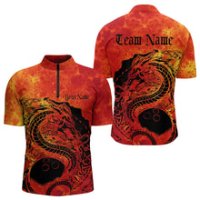 Load image into Gallery viewer, Custom Red Flame Viking Dragon Bowling Quarter-Zip Team Shirts For Men, Bowling League Shirts IPHW8585