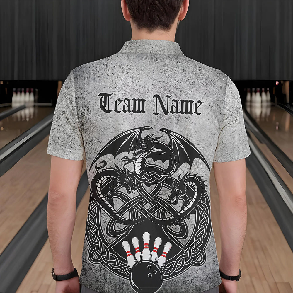 Custom Vintage Viking Dragon Bowling Polo Team Shirts For Men, Celtic Bowling Shirt IPHW8586