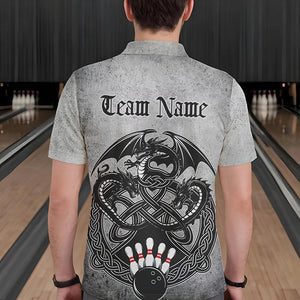 Custom Vintage Viking Dragon Bowling Polo Team Shirts For Men, Celtic Bowling Shirt IPHW8586