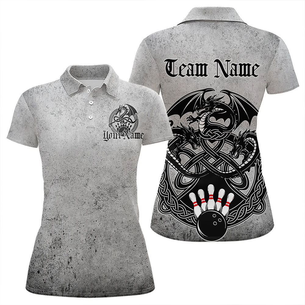 Custom Vintage Viking Dragon Bowling Polo Team Shirts For Women, Celtic Bowling Shirt IPHW8586